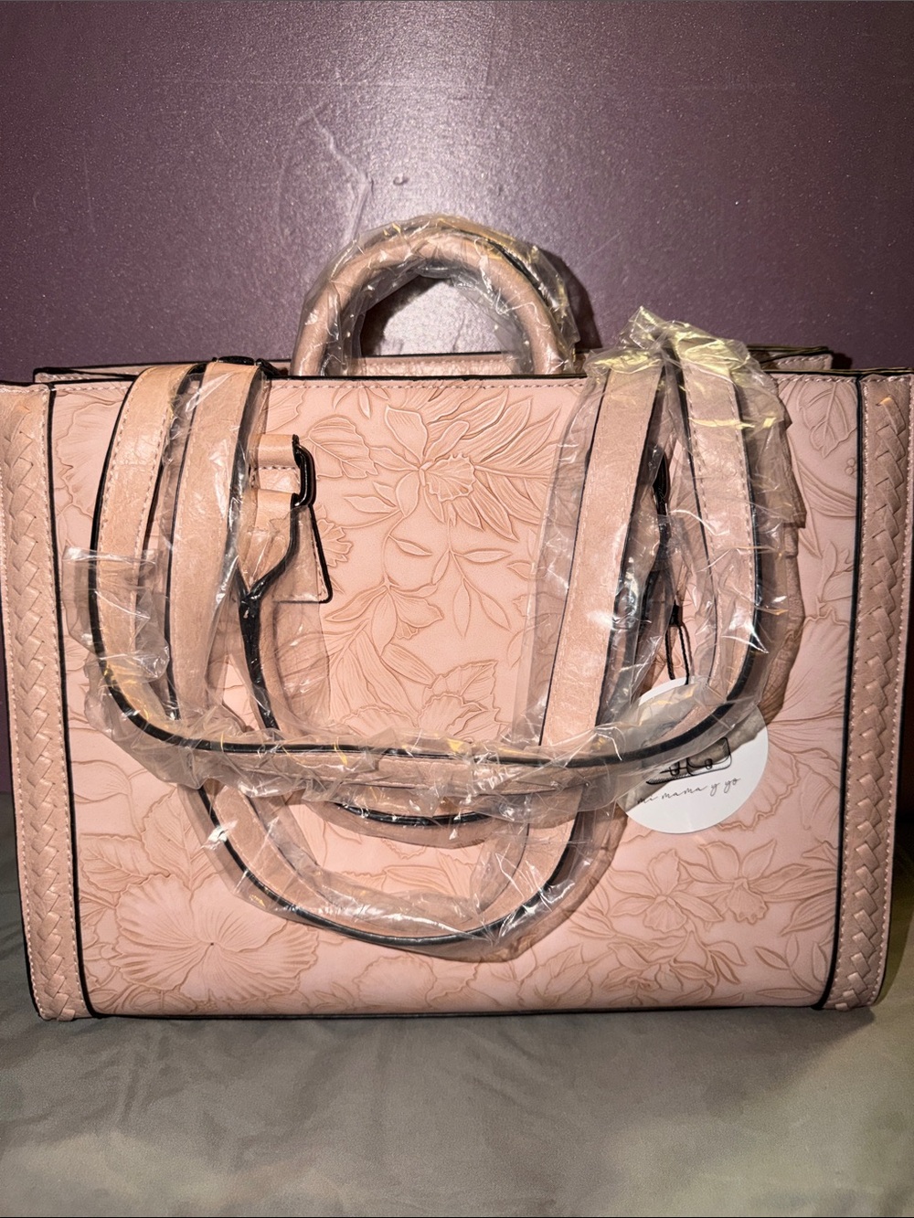 NWT 2-Piece Blush Pink Floral Embossed Structured Satchel & Mini Tote Bag Set